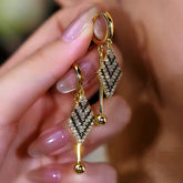 14K Gold-Plated Zircon Diamond Earrings - elegant Black and White Earrings