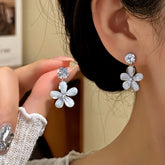 14K Gold-Plated Zircon Diamond Flower Tassel Earrings - elegant Silver Flower Tassel Earrings