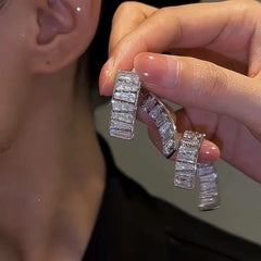 Close-up detail of the sparkling zircons and plating on the Front Back Earrings