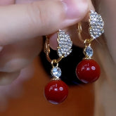 14K Gold-Plated Zircon Diamond Jade Leaf Bead Earrings - elegant Jade Leaf Earrings