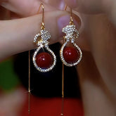 14K Gold-Plated Zircon Diamond Lucky Bag Pearl Threader Earrings - elegant Lucky Bag Earrings