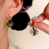 14K Gold-Plated Zircon Diamond Peacock Earrings - elegant Peacock Earrings