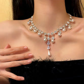 14K Gold-Plated Zircon Diamond Pearl Drop Necklace - beautiful Pearl Drop Necklace