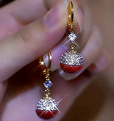 14K Gold-Plated Zircon Diamond Pearl Earrings - elegant Red Pearl Earrings