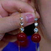 14K Gold-Plated Zircon Diamond Pearl Earrings - elegant Pearl Threader Earrings