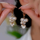 14K Gold-Plated Zircon Diamond Pearl Tassel Earrings - elegant Gold Tassel Earrings