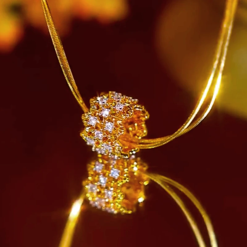 14K Gold-Plated Zircon Diamond Ring Pendant Necklace - beautiful Ring Pendant Necklace