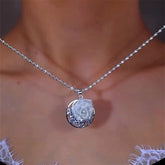 14K Gold-Plated Zircon Diamond Rose Pendant Necklace - beautiful Rose Pendant Necklace