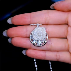 Detailed view of the 14K Gold-Plated Zircon Diamond Rose Pendant Necklace chain and pendant
