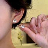 14K Gold-Plated Zircon Diamond Swan Stud Earrings - elegant Swan Stud Earrings