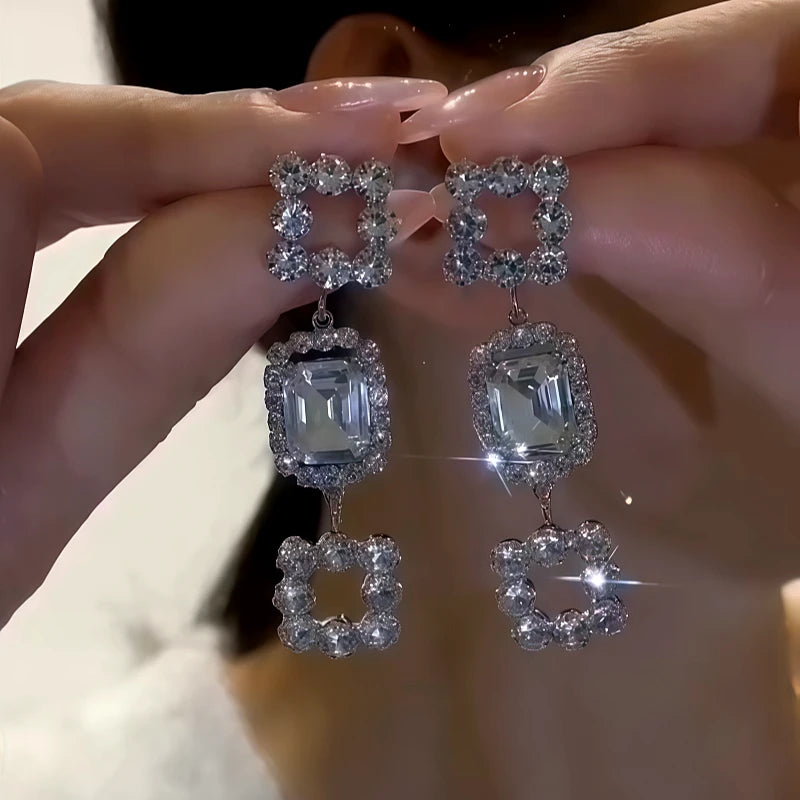 14K Gold-Plated Zircon Diamond Tassel Earrings - elegant Silver Tassel Earrings