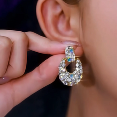 14K Gold-Plated Zircon Diamond Tassel Earrings - elegant Colorful Tassel Earrings