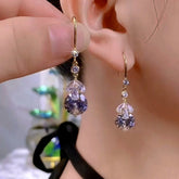 14K Gold-Plated Zircon Diamond Three Leaf Flower Water Drop Ear Hook Earrongs - elegant Flower Water Drop Earrings