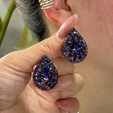 14K Gold-Plated Zircon Diamond Water Drop Earrings - elegant Purple Water Drop Studs