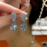 14K Gold-Plated Zircon Diamond Water Drop Earrings - elegant Silver Water Drop Earrings