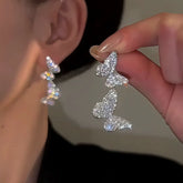 14K Gold-Plated Zircon Double-Butterfly Earrings - elegant Double Butterfly Earrings
