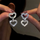 14K Gold-Plated Zircon Double-Heart Earrings - elegant Modern Double Heart