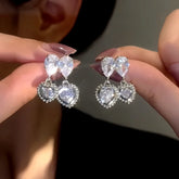 14K Gold-Plated Zircon Double-Heart Earrings - elegant Sweet Double Heart