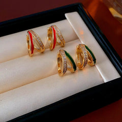 Model showcasing the dangle and style of the 14K Gold-Plated Zircon Double-Layer Hoop Earrings