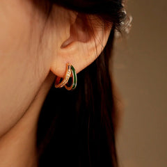 Close-up detail of the sparkling zircons and plating on the Double Layer Hoops