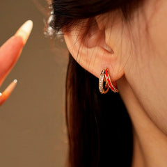 Angled view of the 14K Gold-Plated Zircon Double-Layer Hoop Earrings