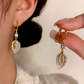 14K Gold-Plated Zircon Double-Layer Leaf Earrings - elegant Double Layer Leaf