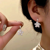 14K Gold-Plated Zircon Double-Sided Flower Earrings - elegant Double-Sided Flower Earrings