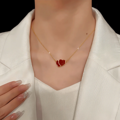 14K Gold-Plated Zircon Double-Sided Heart Magnetic Necklace worn to showcase its length and pendant detail