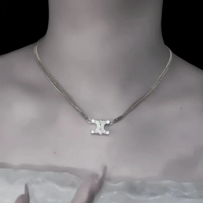 14K Gold-Plated Zircon Double C Magnetic Necklace - beautiful Convertible Clover Necklace