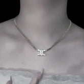 14K Gold-Plated Zircon Double C Magnetic Necklace - beautiful Convertible Clover Necklace