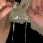 14K Gold-Plated Zircon Double Flower Tassel Earrings - elegant Flower Tassel Earrings