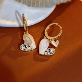 14K Gold-Plated Zircon Double Heart Earrings - elegant Double Heart Earrings