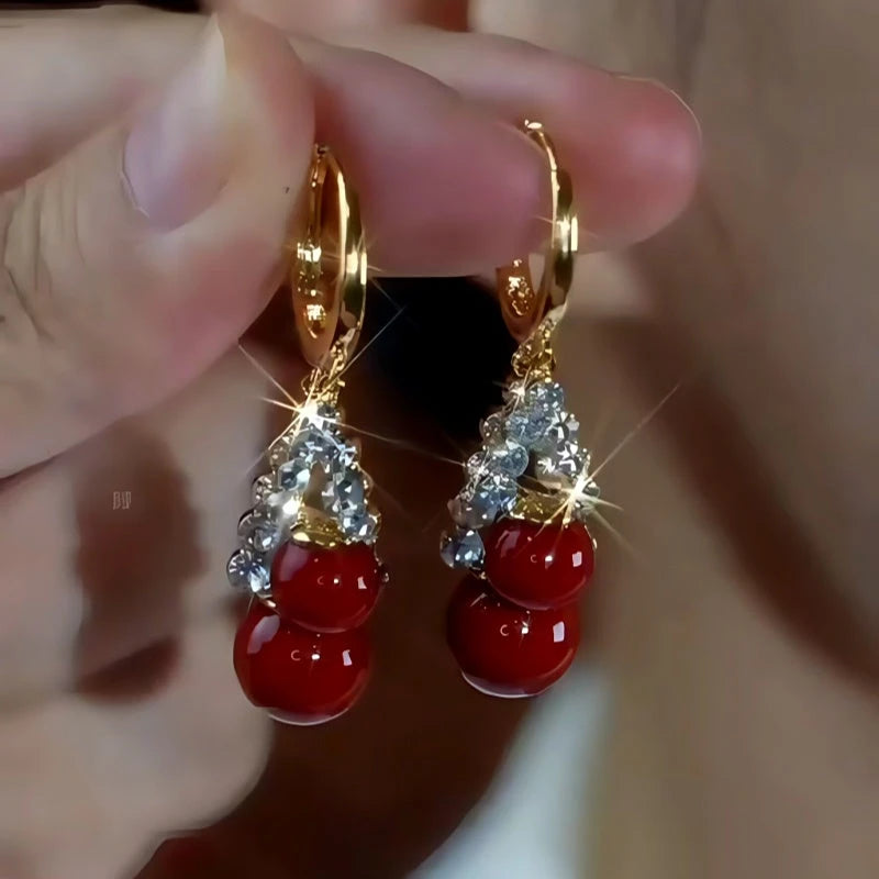 14K Gold-Plated Zircon Double Wine Pearl Bottle Earrings - elegant Wine Bottle Earrings