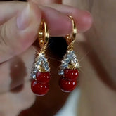 14K Gold-Plated Zircon Double Wine Pearl Bottle Earrings - elegant Wine Bottle Earrings