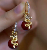 14K Gold-Plated Zircon Dragon Pearl Earrings - elegant Dragon Pearl Earrings
