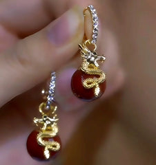 14K Gold-Plated Zircon Dragon Pearl Earrings - elegant Dragon Pearl Earrings