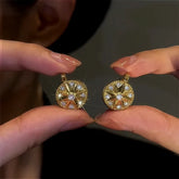 14K Gold-Plated Zircon Eight-Pointed Star Compass Earrings - elegant North Star Compass