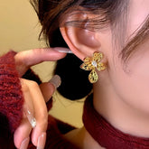 14K Gold-Plated Zircon Enamel Filigree Flower Earrings - elegant Filigree Flower Earrings