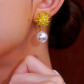 14K Gold-Plated Zircon Firework Pearl Earrings - elegant Firework Pearl Earrings