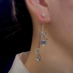 14K Gold-Plated Zircon Five-Pointed Star Tassel Earrings - elegant Star Tassel Earrings