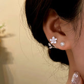 14K Gold-Plated Zircon Flower Bead Jacket Earrings - elegant Flower Ear Jackets