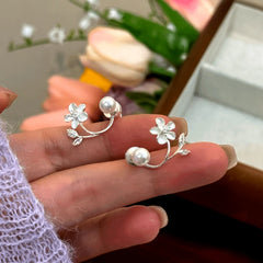 Close-up detail of the sparkling zircons and plating on the Flower Ear Jackets