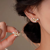 14K Gold-Plated Zircon Flower Bead Stud Earrings - elegant Crystal Flower Studs