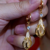 14K Gold-Plated Zircon Flower Bud Gold Wire Mesh Earrings - elegant Mesh Flower Bud