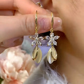 14K Gold-Plated Zircon Flower Ear Hook Earrings - elegant Flower Ear Hooks