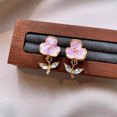 Angled view of the 14K Gold-Plated Zircon Flower Earrings