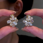 14K Gold-Plated Zircon Flower Earrings - elegant Hollow Flower Earrings