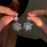 14K Gold-Plated Zircon Flower Earrings - elegant Dainty Flower Drop