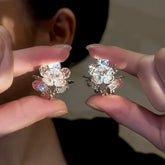 14K Gold-Plated Zircon Flower Earrings - elegant Floral Halo Studs