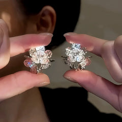 14K Gold-Plated Zircon Flower Earrings - elegant Floral Halo Studs